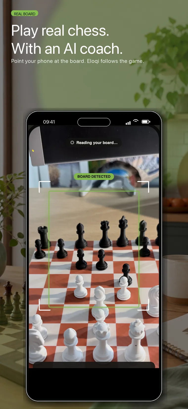 Eloqi tracking a physical chessboard through the iPhone camera