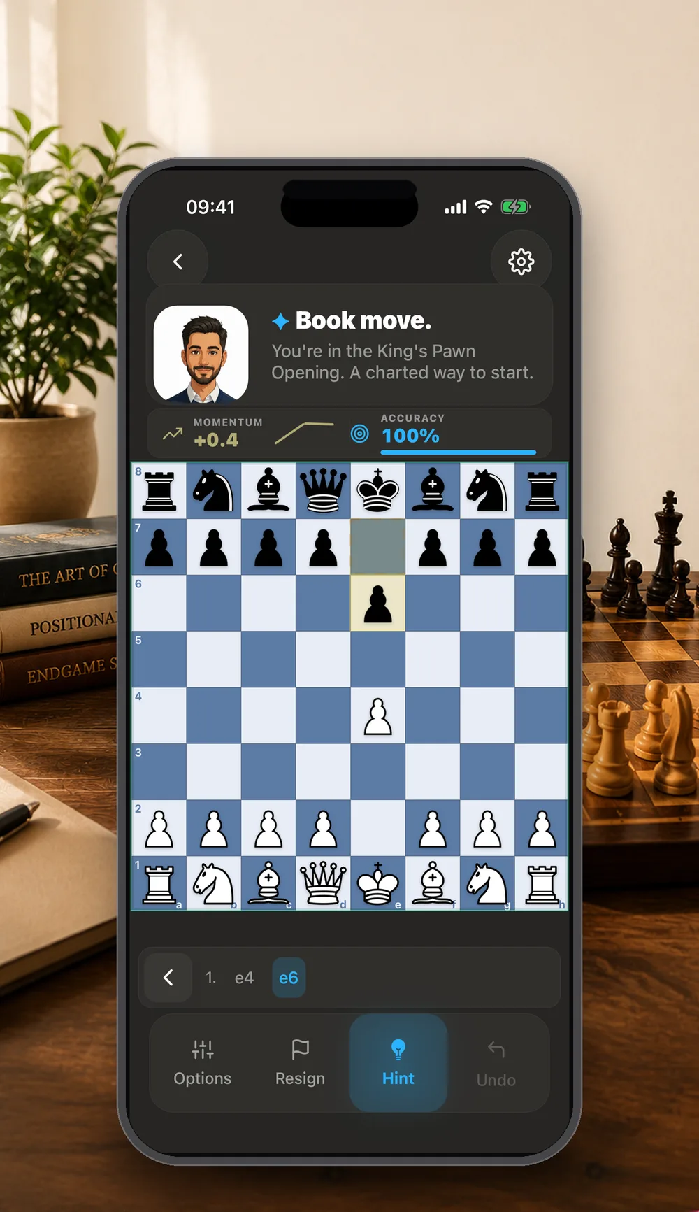 Eloqi explaining a book move during a game